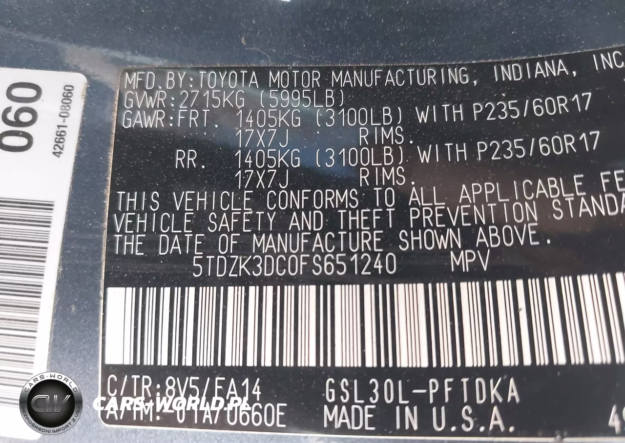 2015 Toyota Sienna L 7 Passenger VIN:5TDZK3DC0FS651240 - 9