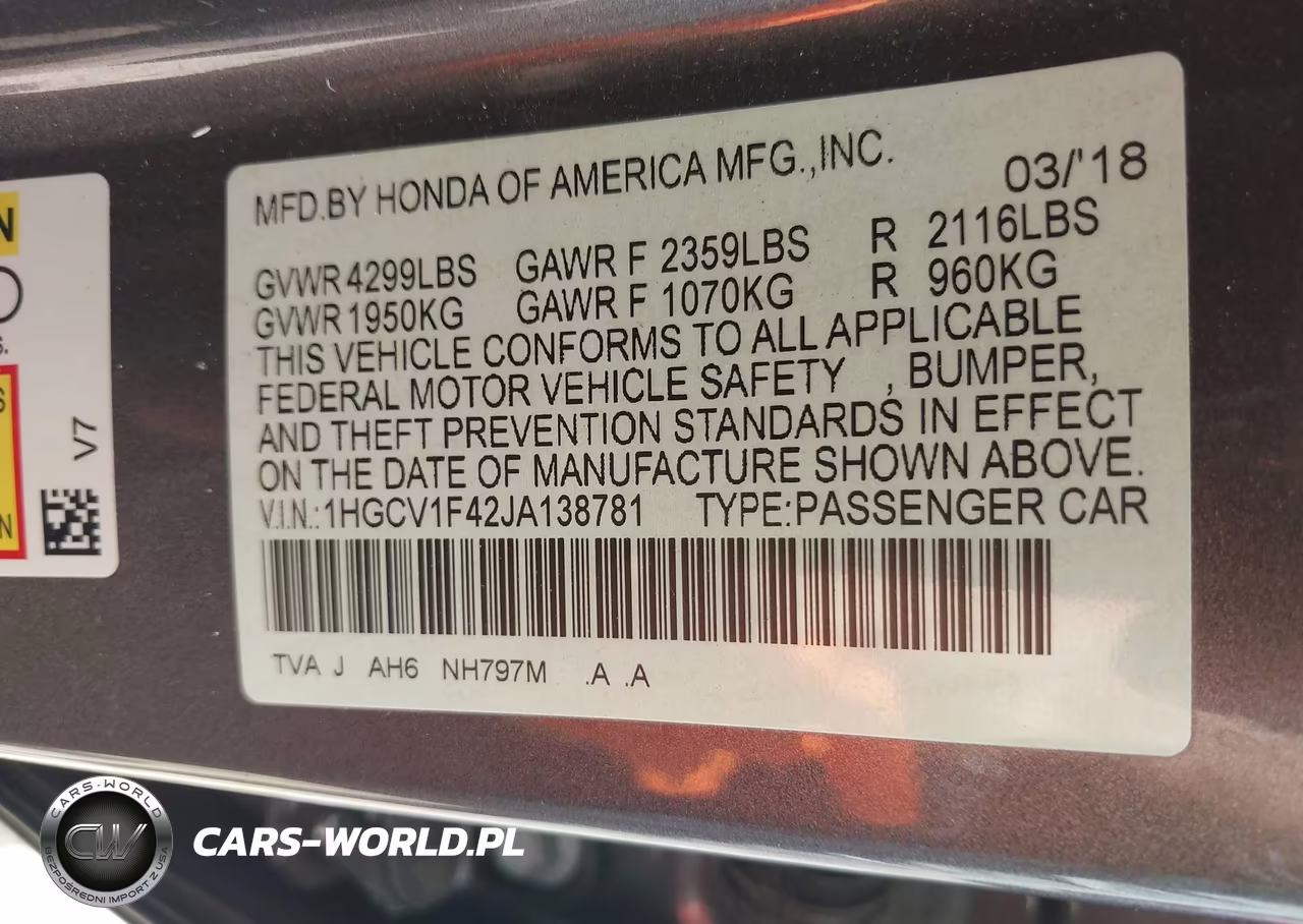 2018 Honda Accord Ex VIN:1HGCV1F42JA138781 - 9