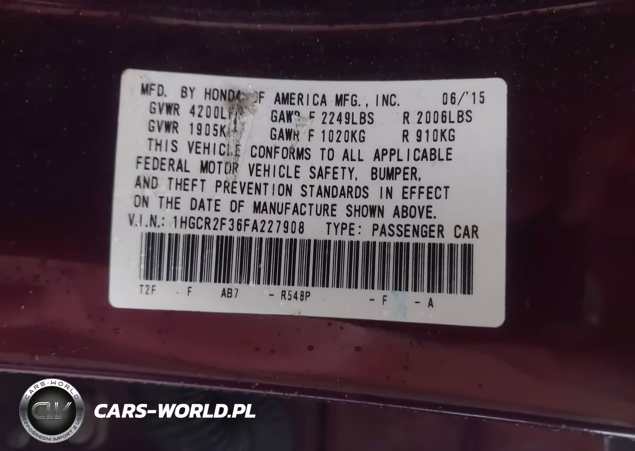 2015 Honda Accord Lx VIN:1HGCR2F36FA227908 - 9
