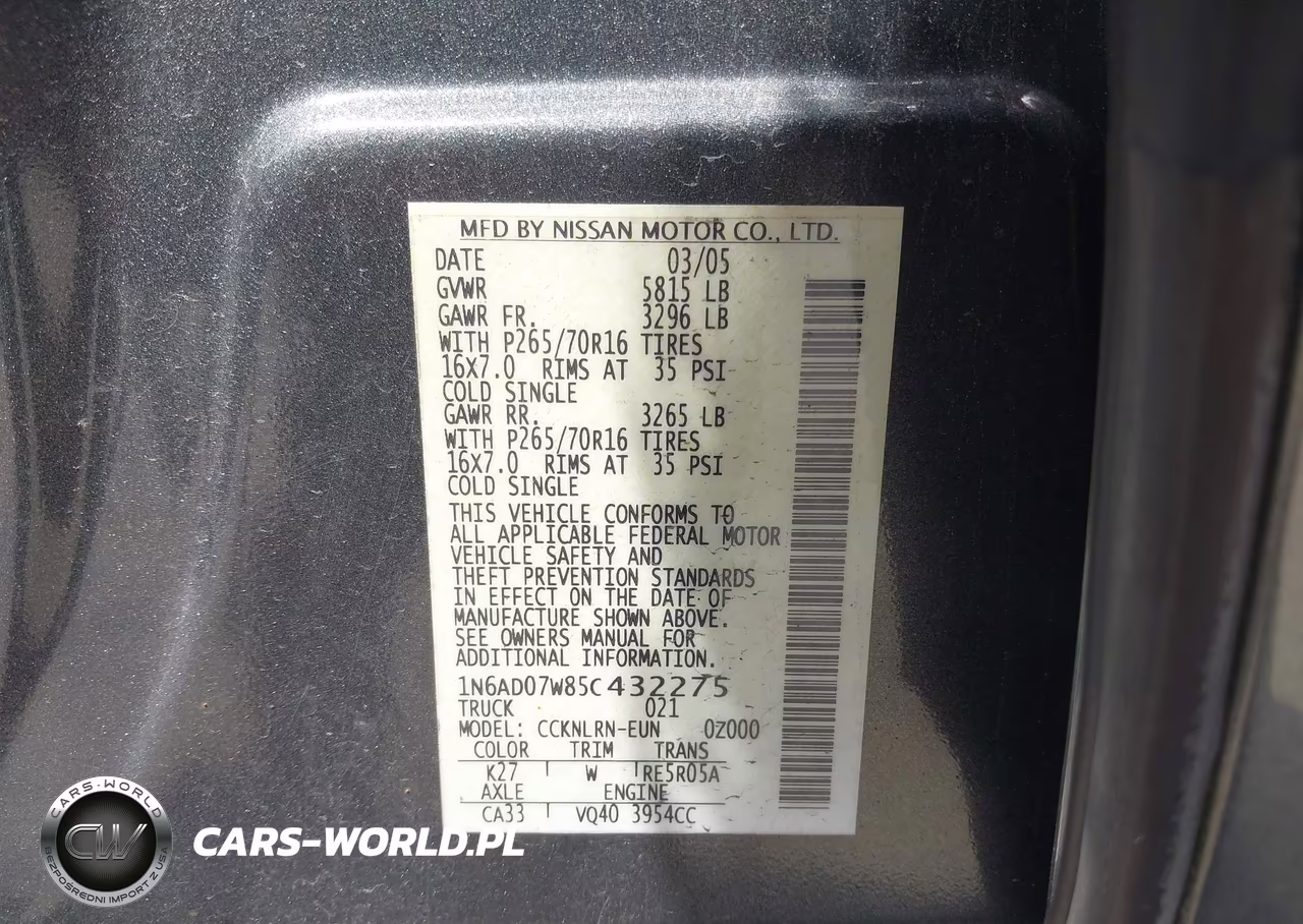 2005 Nissan Frontier Se VIN:1N6AD07W85C432275 - 9