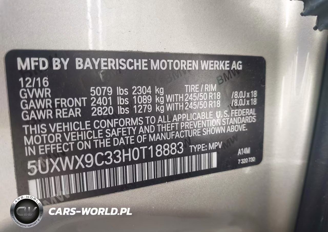 2017 BMW X3 xDrive28I VIN:5UXWX9C33H0T18883 - 9