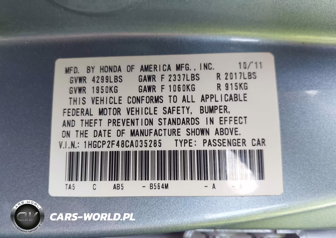 2012 Honda Accord 2.4 Lx-P VIN:1HGCP2F48CA035285 - 9