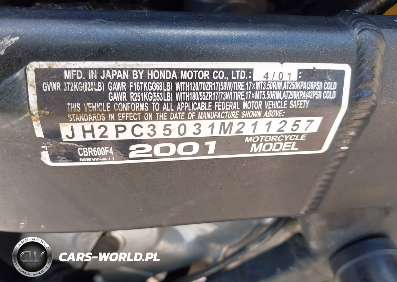 2001 Honda Cbr600 F4 VIN:JH2PC35031M211257 - 10