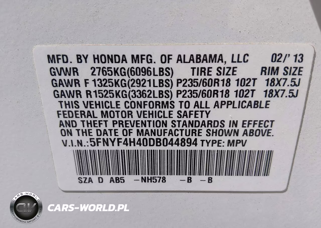 2013 Honda Pilot Ex VIN:5FNYF4H40DB044894 - 9