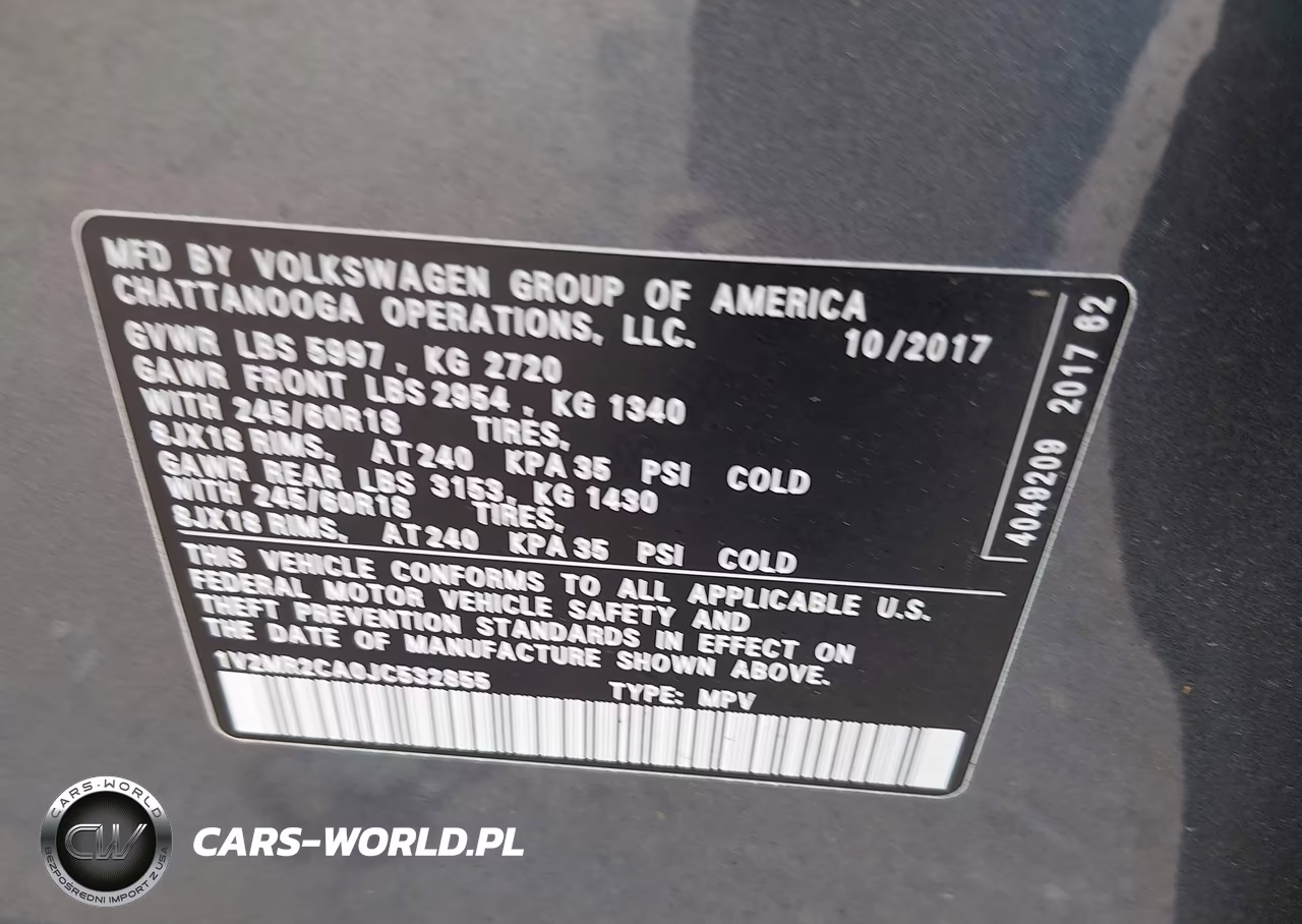 2018 Volkswagen Atlas 3.6L V6 Sel VIN:1V2MR2CA0JC532855 - 9