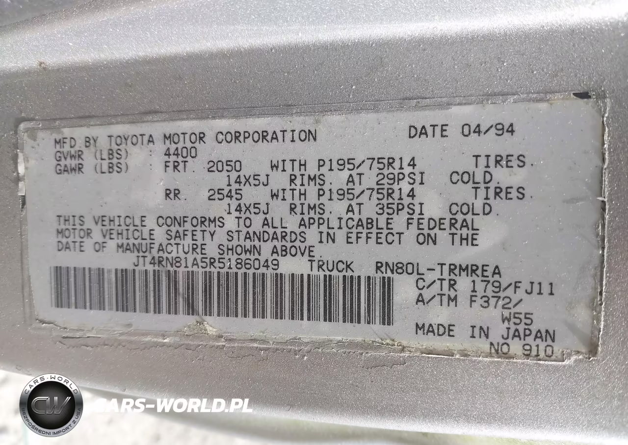 1994 Toyota Pickup 1-2 Ton Short Wheelbase VIN:JT4RN81A5R5186049 - 9