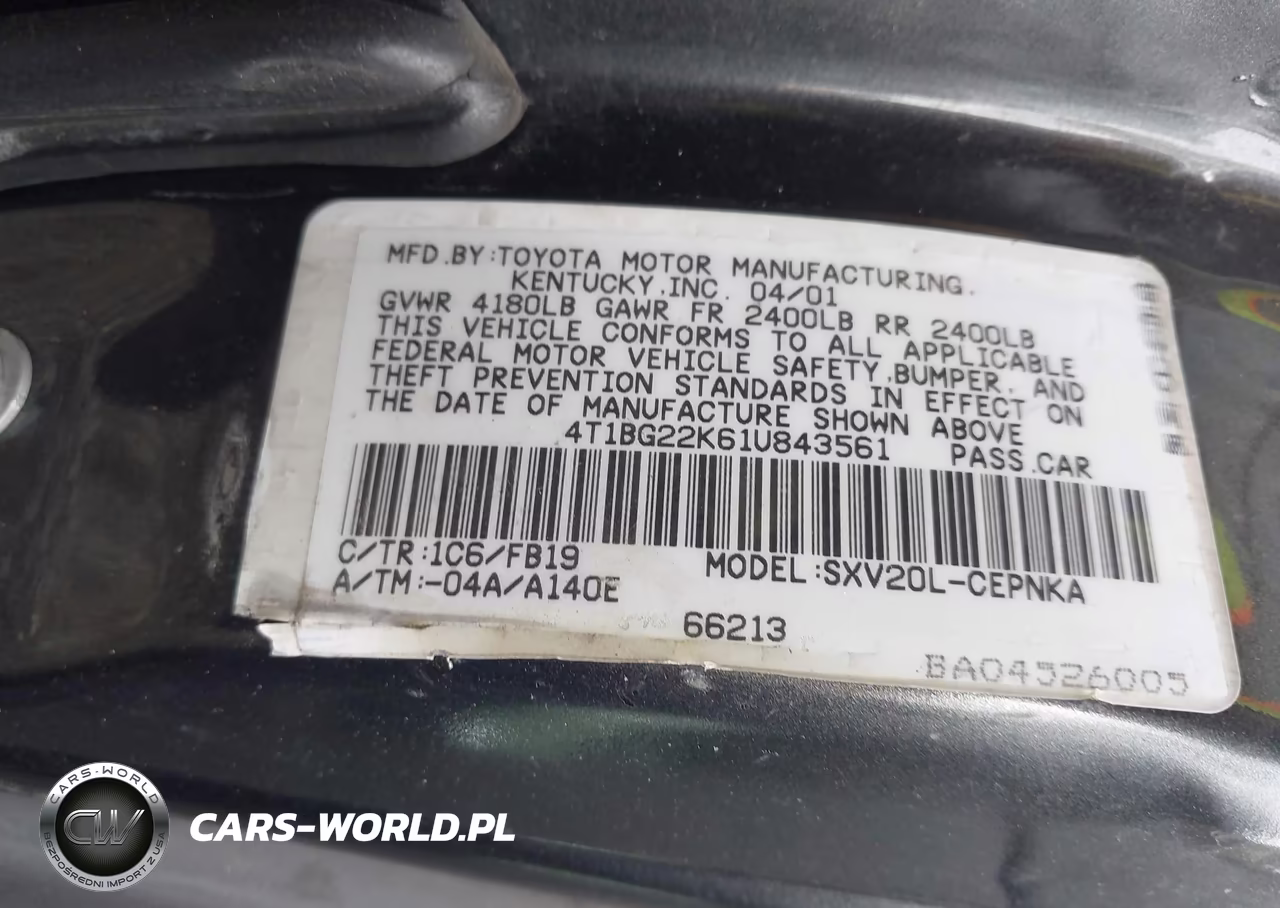 2001 Toyota Camry Le VIN:4T1BG22K61U843561 - 9