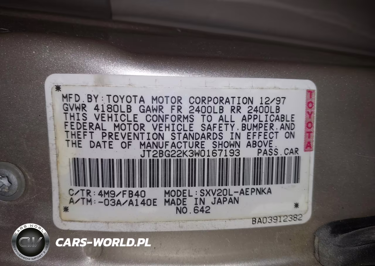 1998 Toyota Camry Le VIN:JT2BG22K3W0167193 - 9