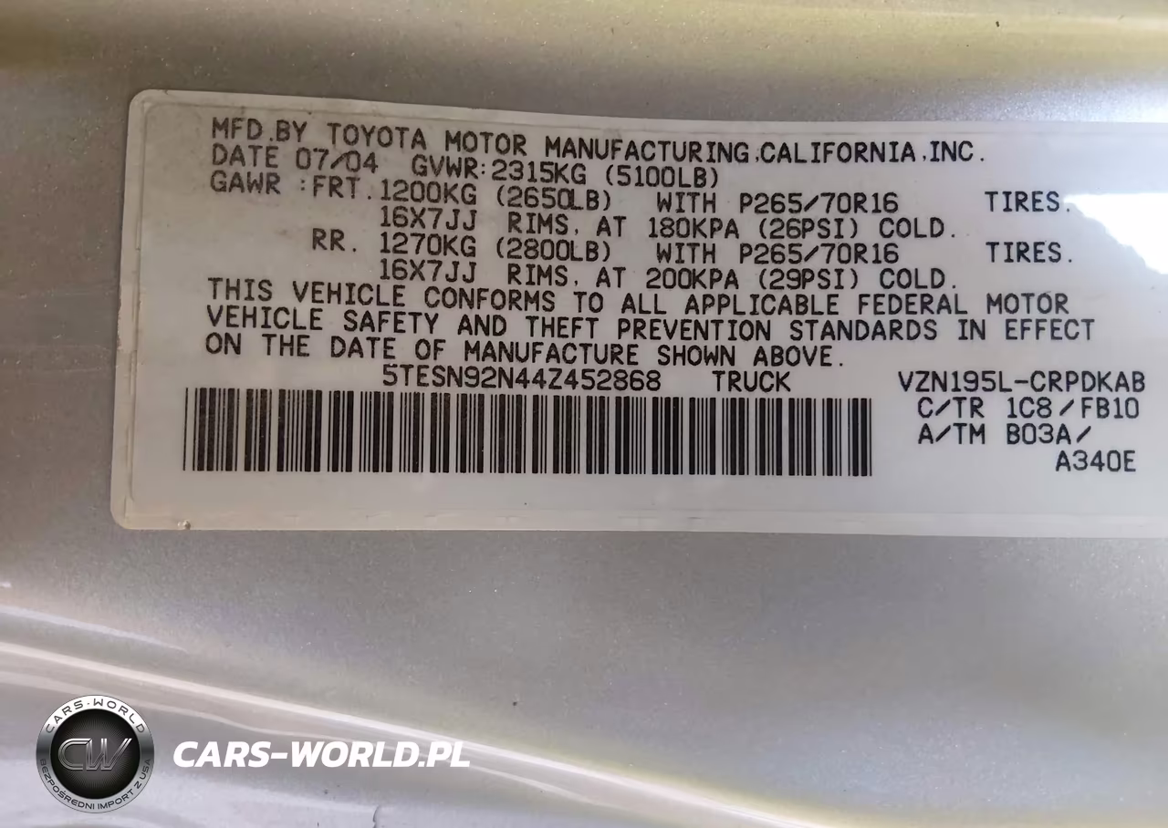 2004 Toyota Tacoma Prerunner V6 VIN:5TESN92N44Z452868 - 9