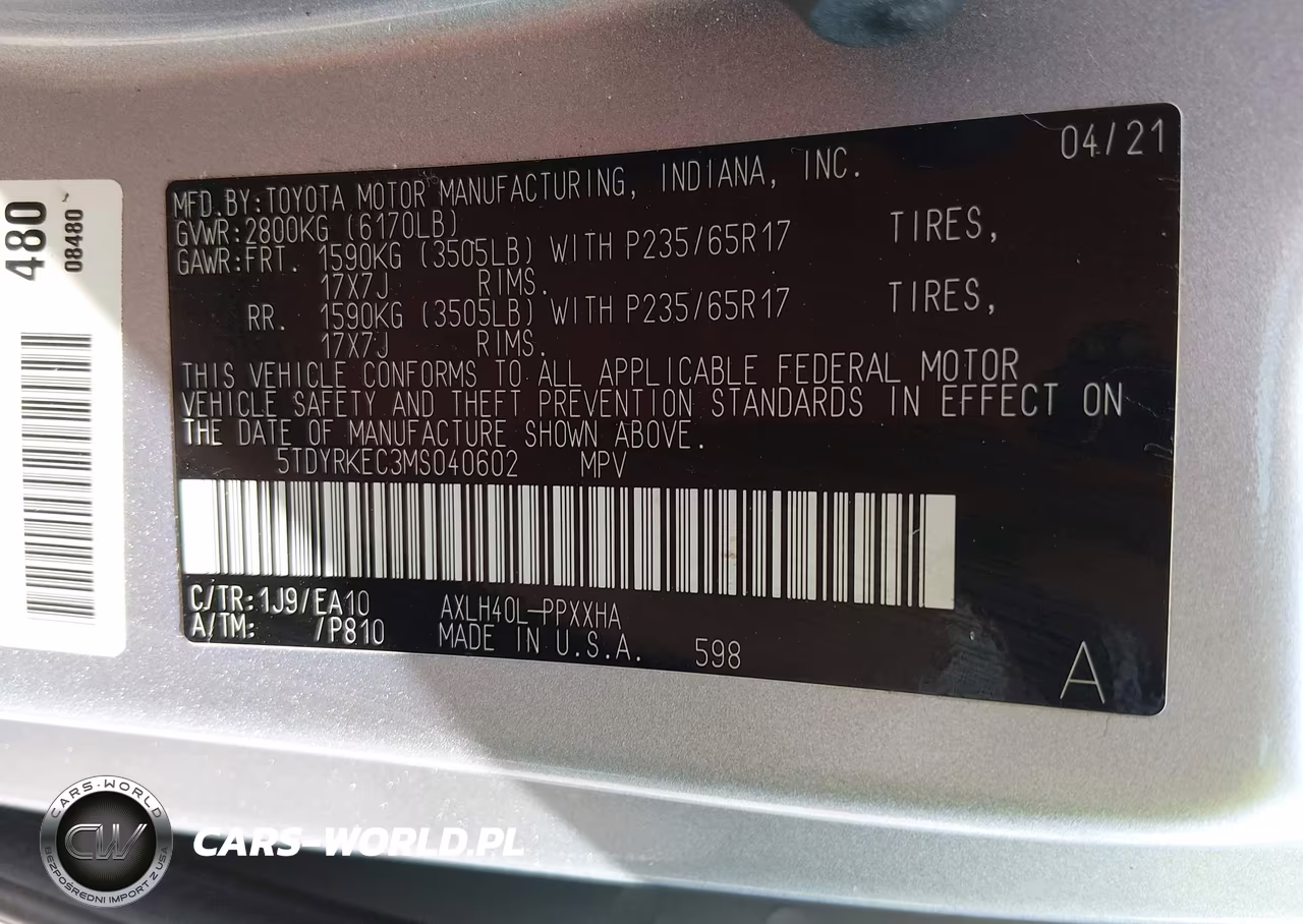 2021 Toyota Sienna Xle VIN:5TDYRKEC3MS040602 - 9