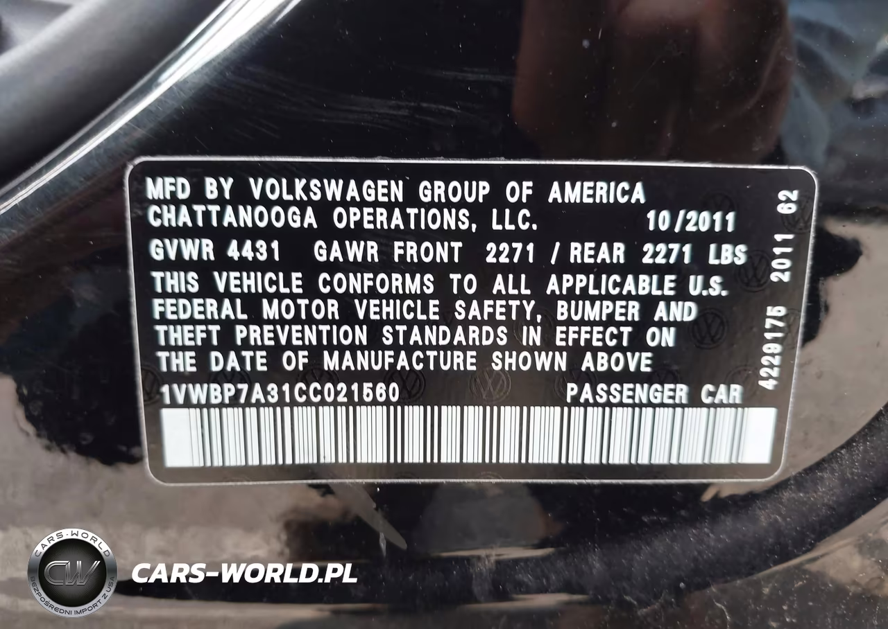 2012 Volkswagen Passat 2.5L Se VIN:1VWBP7A31CC021560 - 9