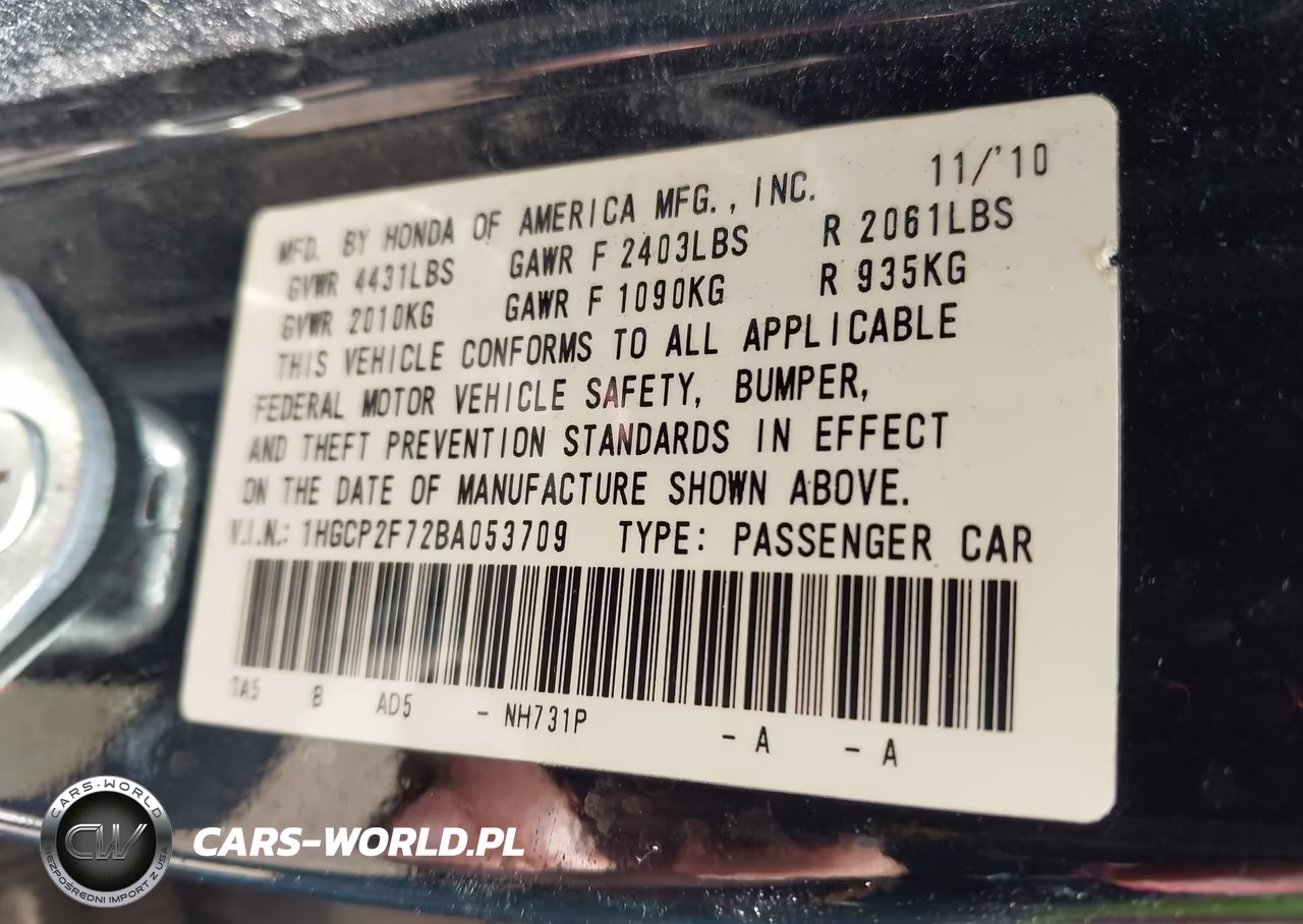 2011 Honda Accord 2.4 Ex VIN:1HGCP2F72BA053709 - 9
