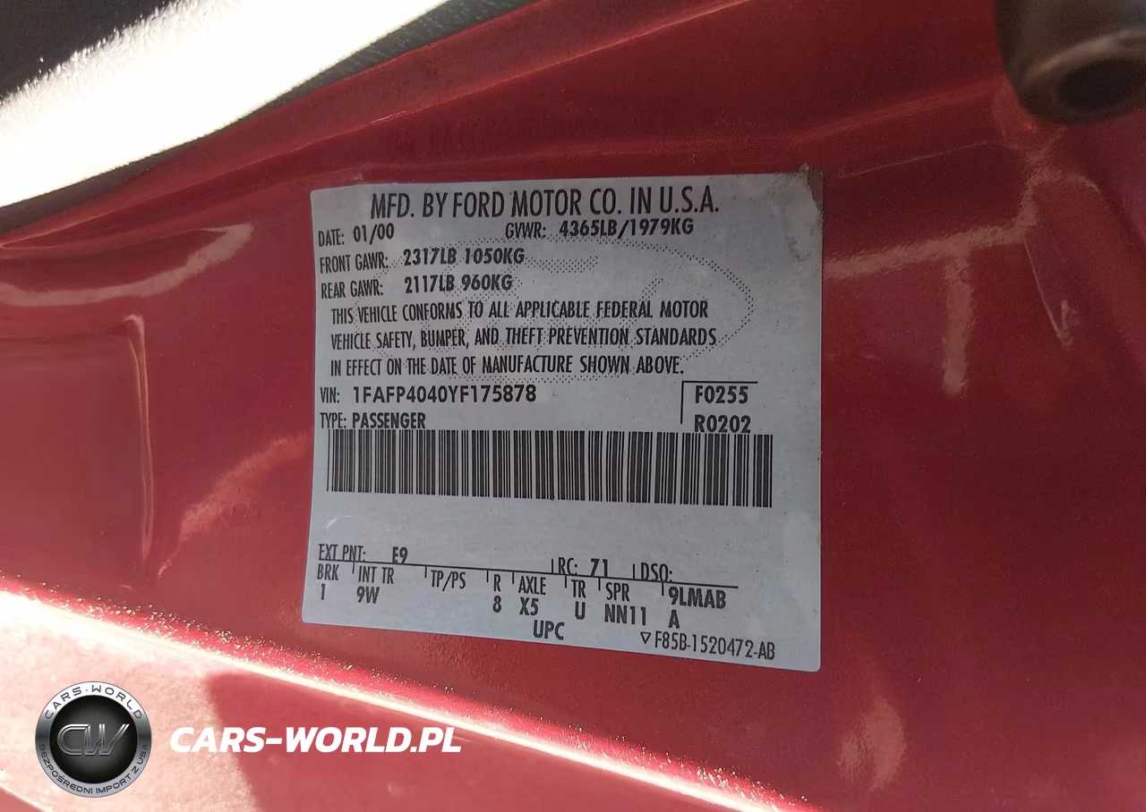 2000 Ford Mustang VIN:1FAFP4040YF175878 - 9