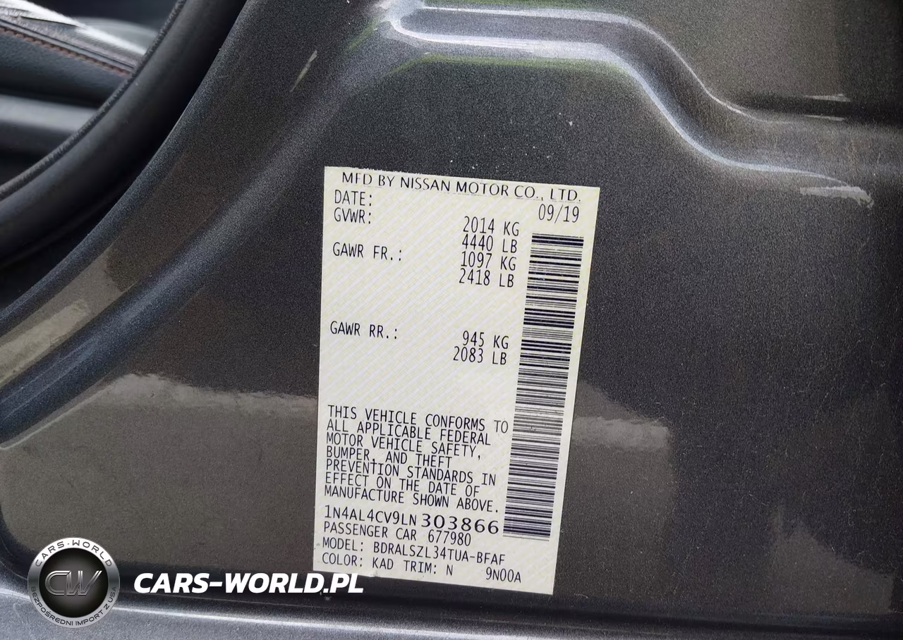 2020 Nissan Altima Sr Vc-Turbo Fwd VIN:1N4AL4CV9LN303866 - 9
