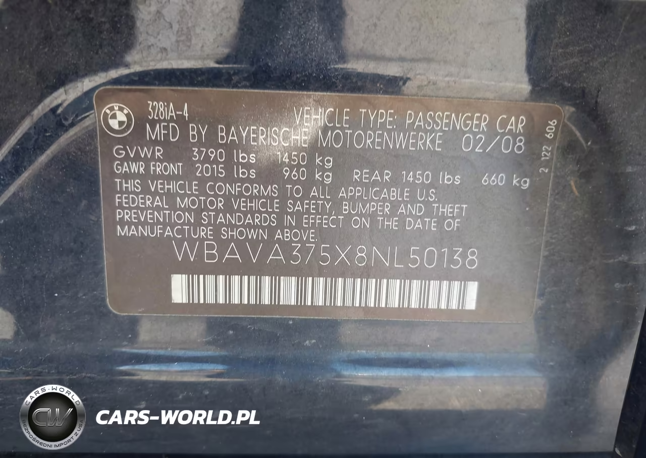 2008 BMW 328I VIN:WBAVA375X8NL50138 - 9