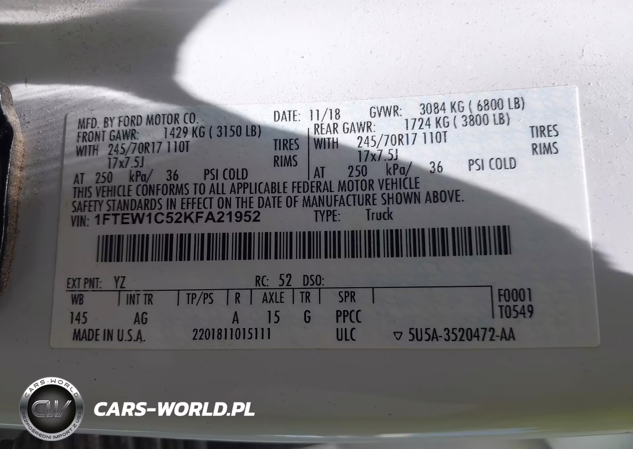2019 Ford F-150 Xl VIN:1FTEW1C52KFA21952 - 9