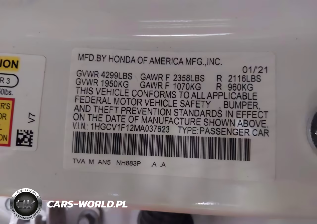 2021 Honda Accord Lx VIN:1HGCV1F12MA037623 - 9