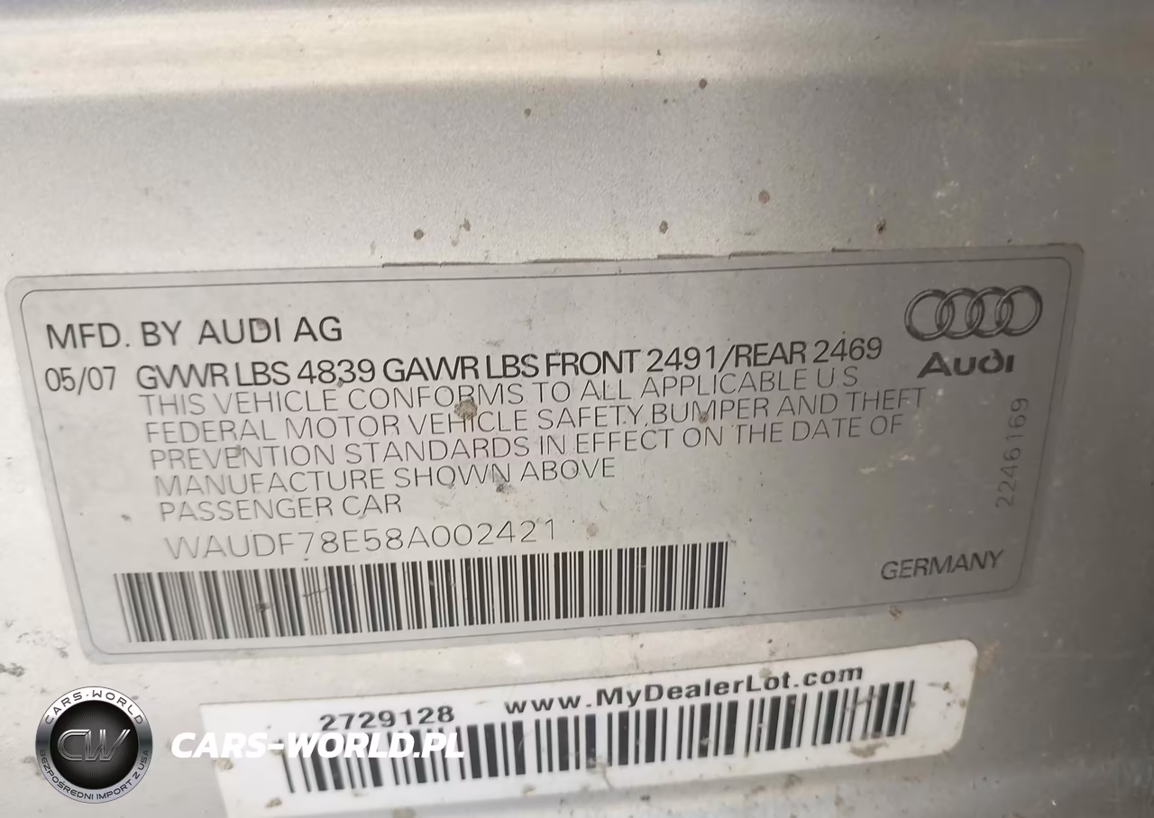 2008 Audi A4 2.0T VIN:WAUDF78E58A002421 - 9