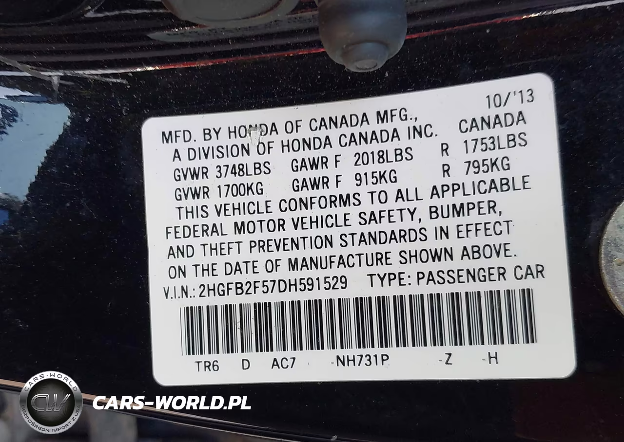 2013 Honda Civic Lx VIN:2HGFB2F57DH591529 - 9