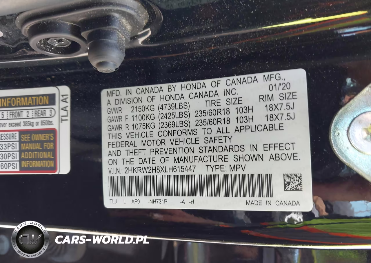 2020 Honda Cr-V Awd Ex-L VIN:2HKRW2H8XLH615447 - 9