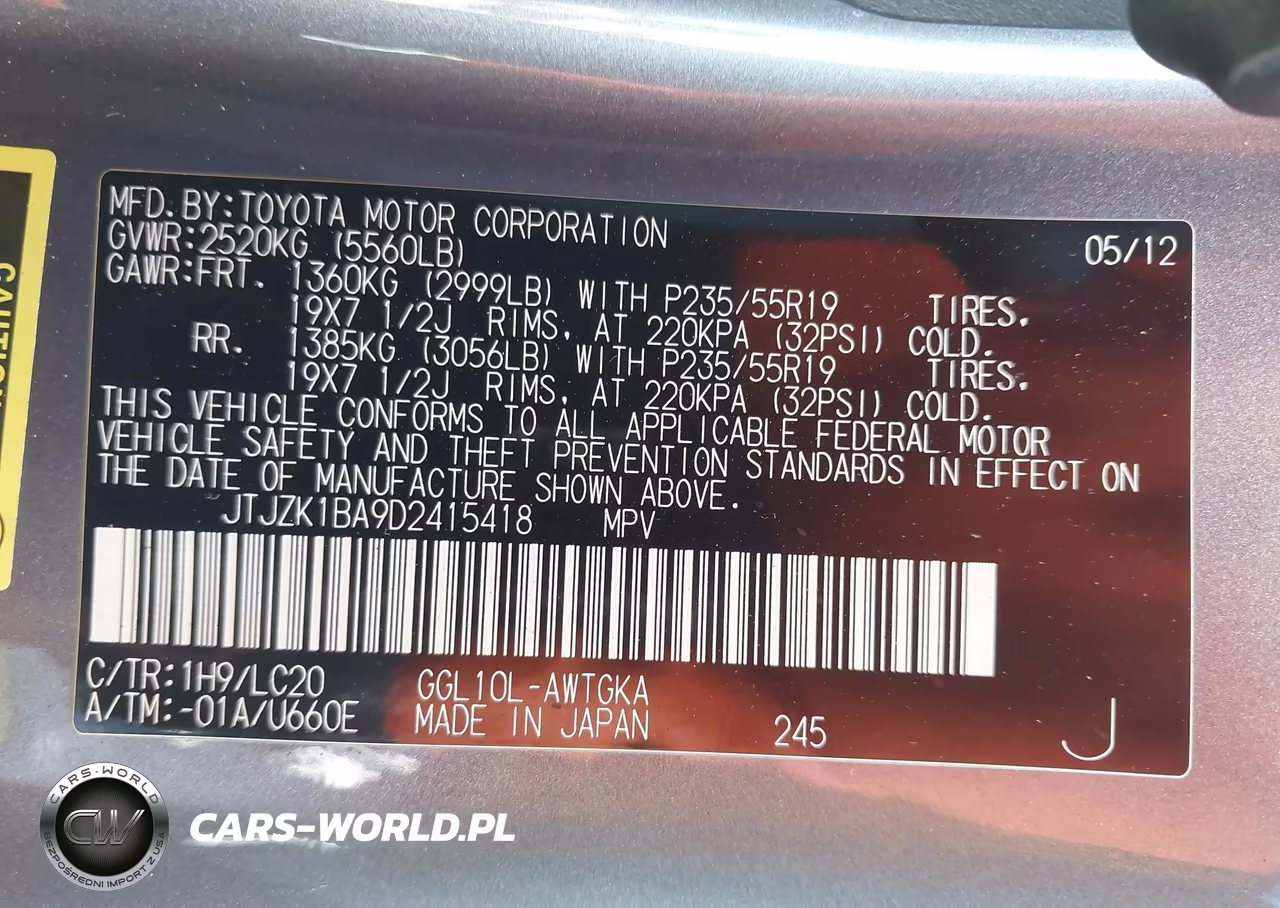 2013 Lexus Rx 350 VIN:JTJZK1BA9D2415418 - 9