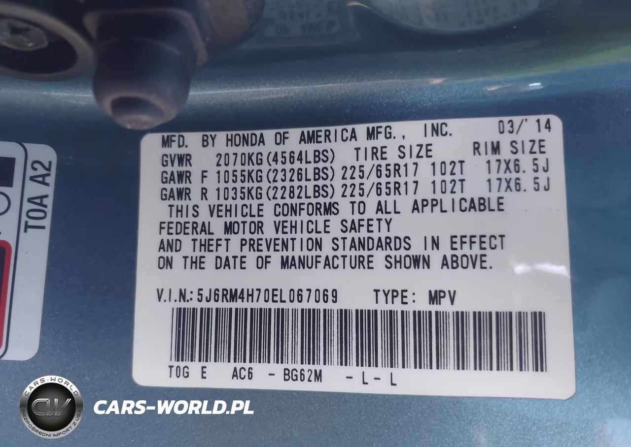 2014 Honda Cr-V Ex-L VIN:5J6RM4H70EL067069 - 9