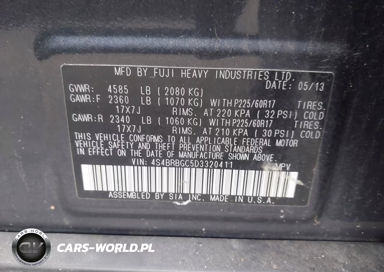 2013 Subaru Outback 2.5I Premium VIN:4S4BRBGC5D3320411 - 9