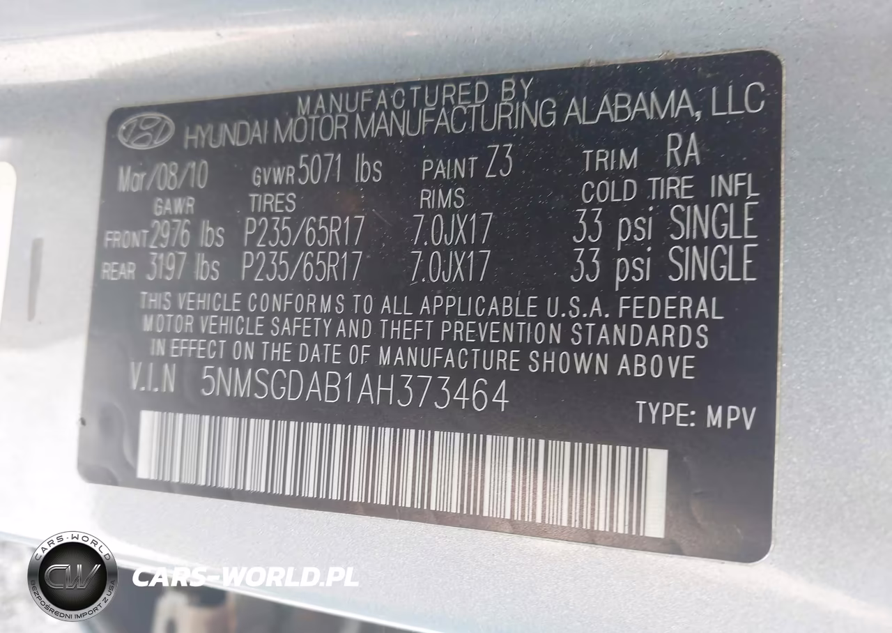 2010 Hyundai Santa Fe Gls VIN:5NMSGDAB1AH373464 - 9