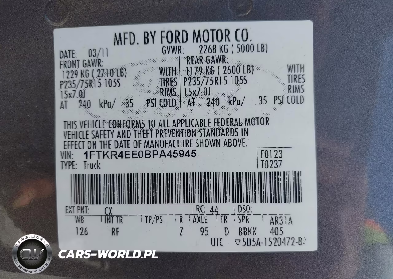 2011 Ford Ranger Sport VIN:1FTKR4EE0BPA45945 - 9