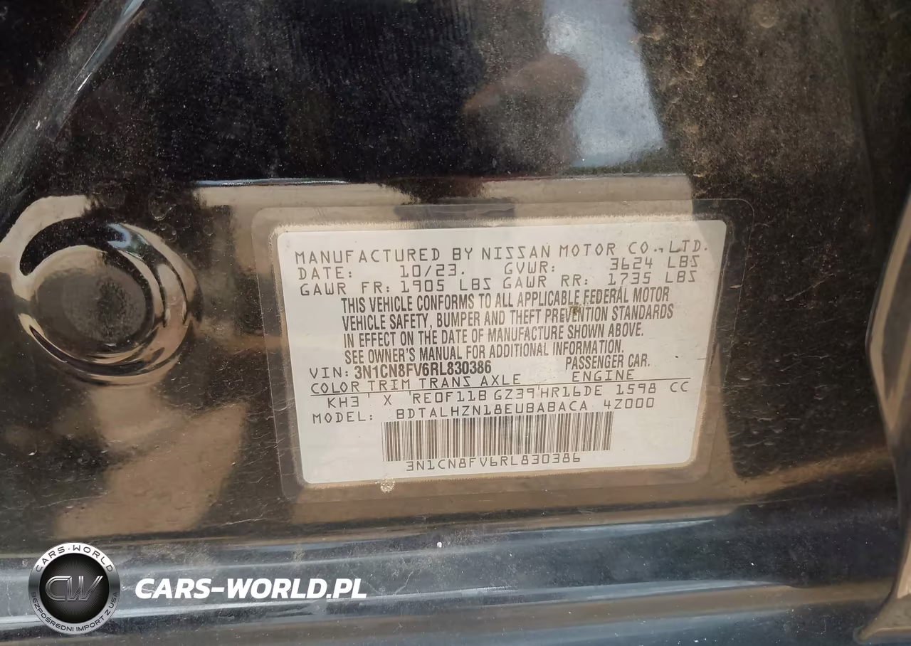 2024 Nissan Versa 1.6 Sr VIN:3N1CN8FV6RL830386 - 9