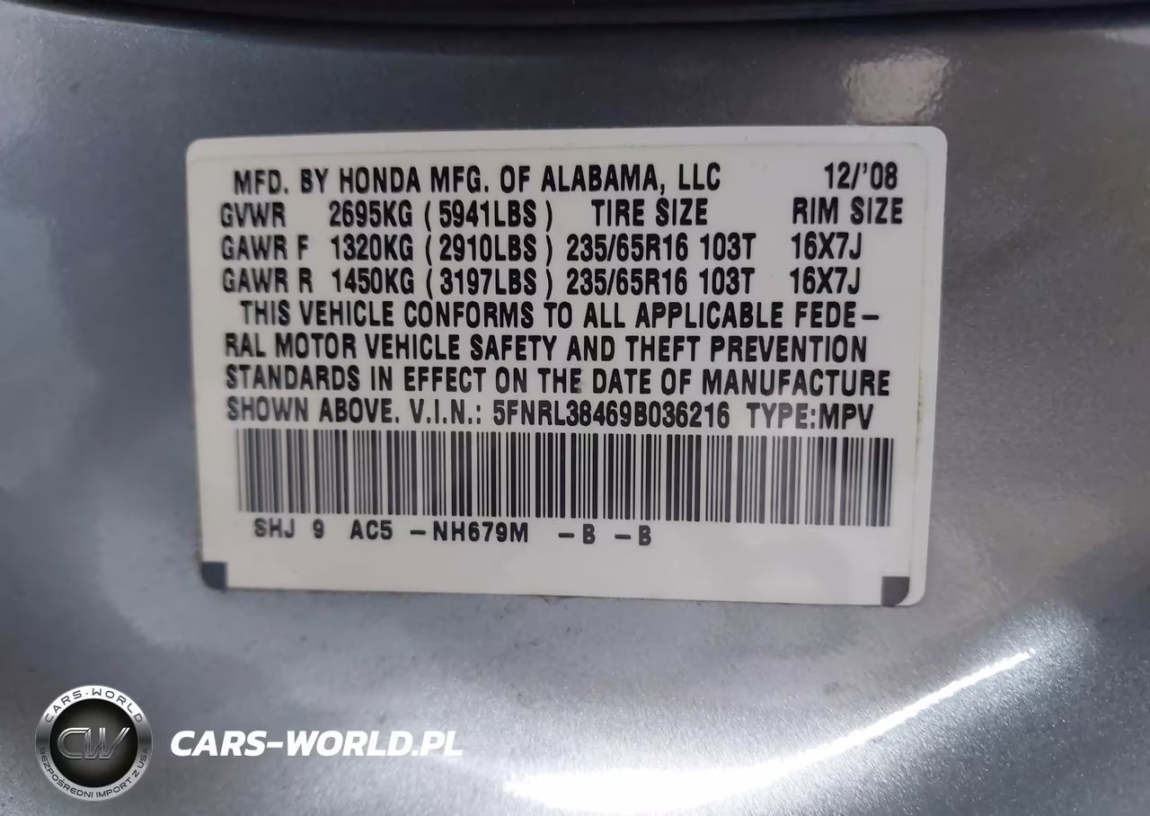2009 Honda Odyssey Ex VIN:5FNRL38469B036216 - 9