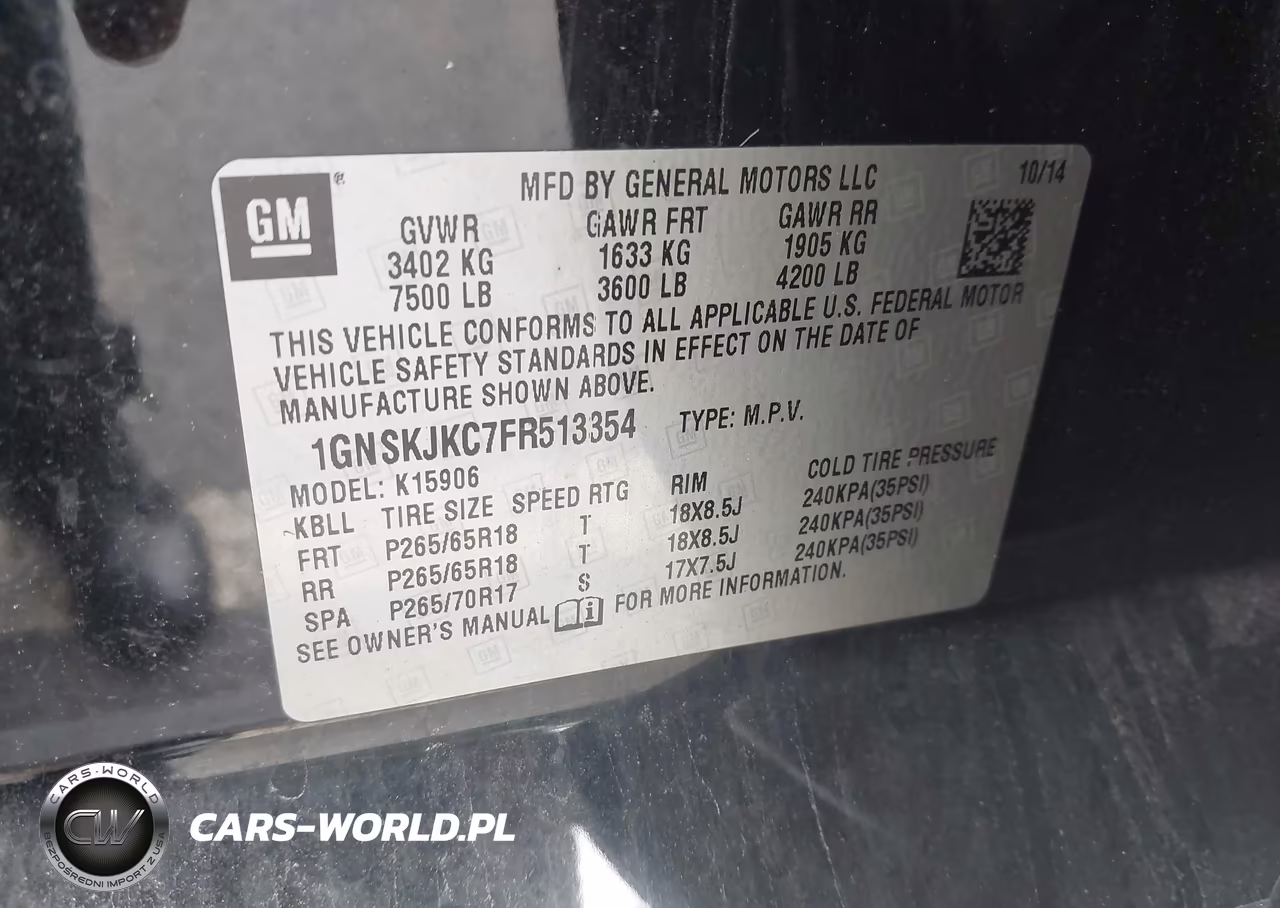 2015 Chevrolet Suburban 1500 Lt VIN:1GNSKJKC7FR513354 - 9