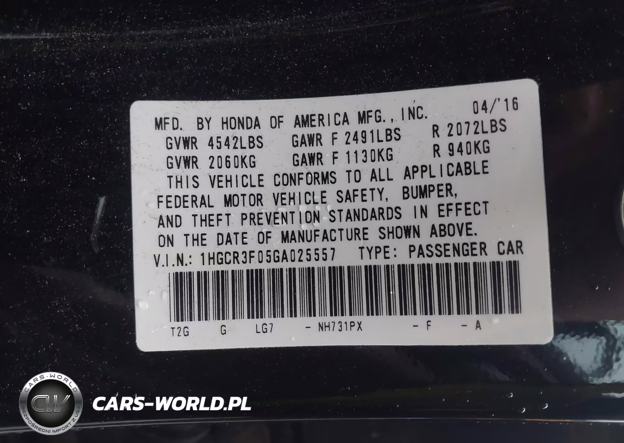 2016 Honda Accord Ex-L V-6 VIN:1HGCR3F05GA025557 - 9