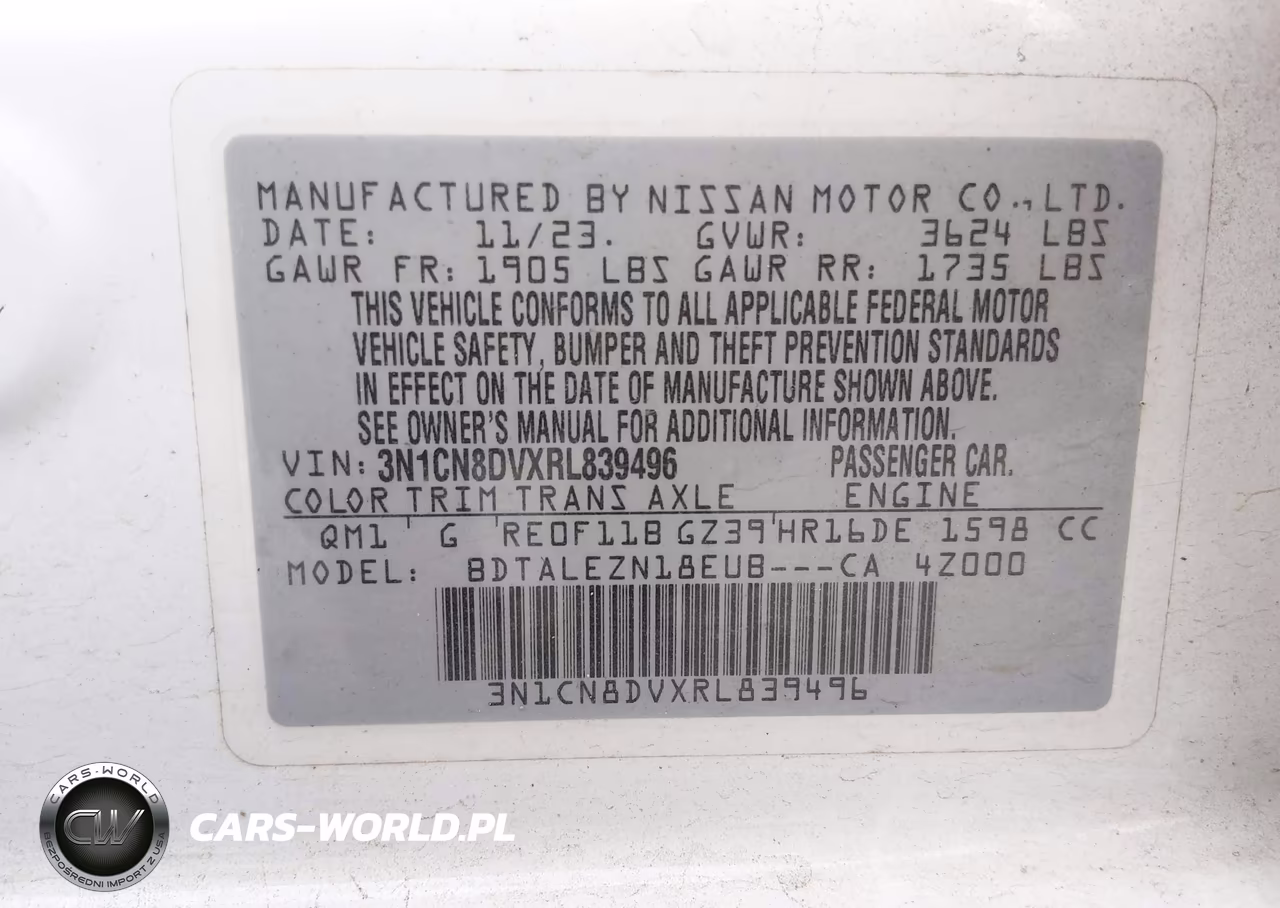 2024 Nissan Versa 1.6 S VIN:3N1CN8DVXRL839496 - 9