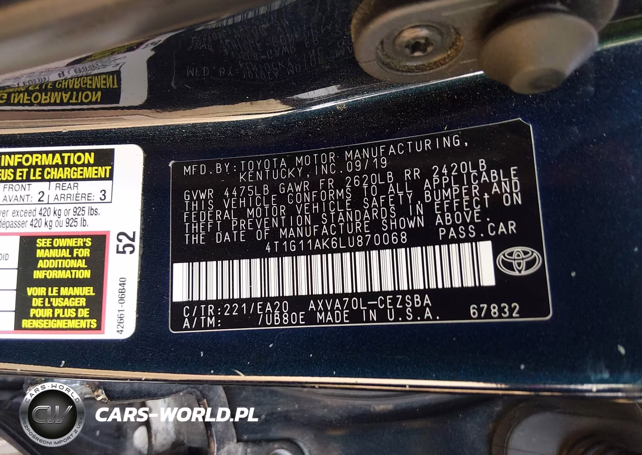 2020 Toyota Camry Se VIN:4T1G11AK6LU870068 - 9
