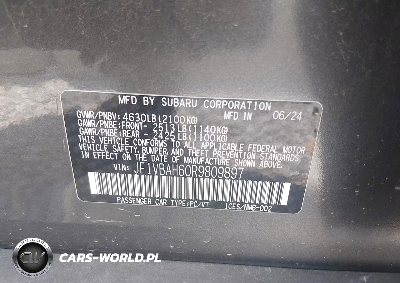 2024 Subaru Wrx Premium VIN:JF1VBAH60R9809897 - 9