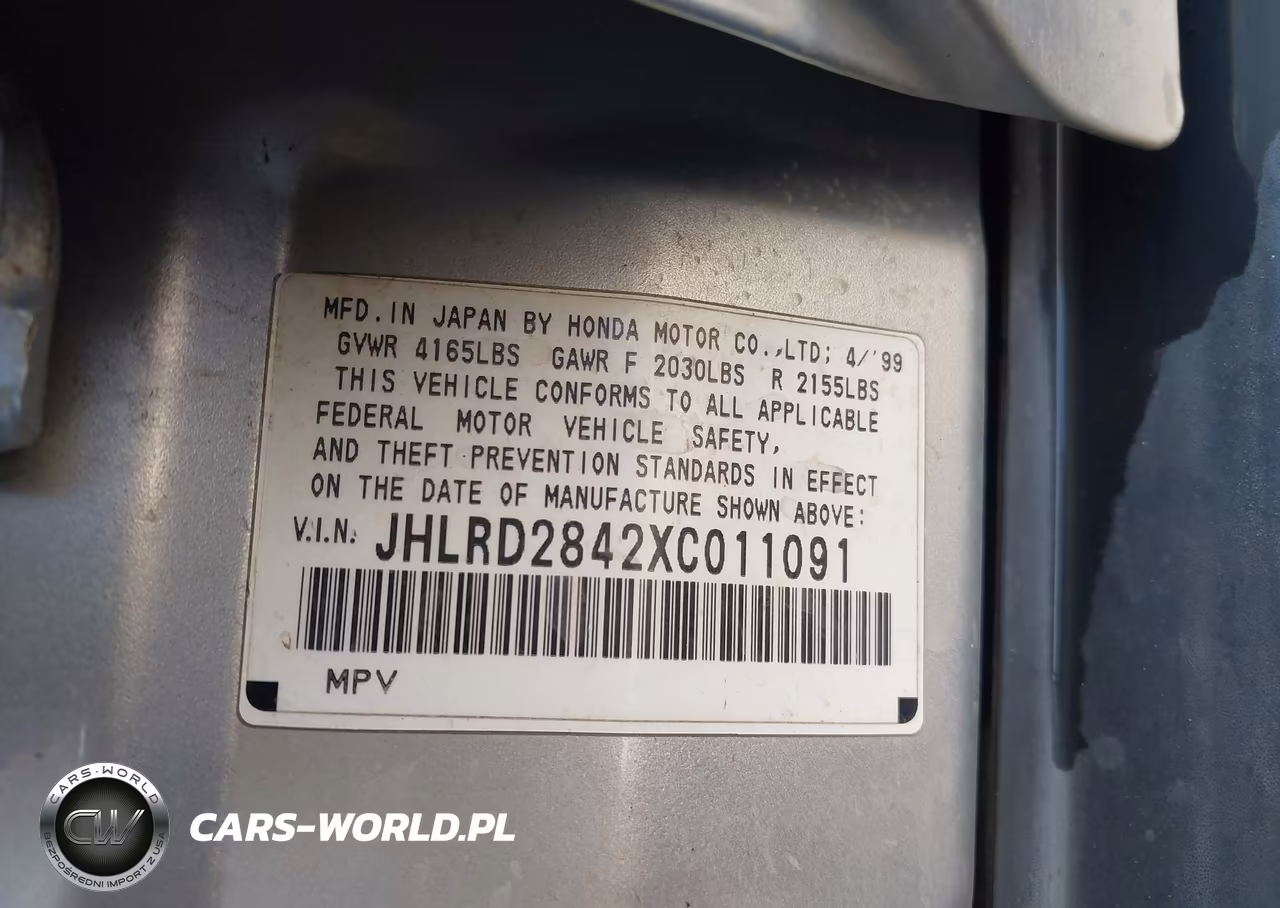 1999 Honda Cr-V Lx VIN:JHLRD2842XC011091 - 9