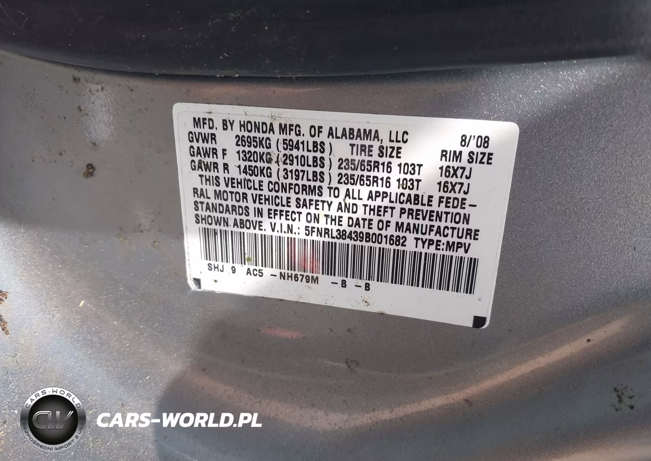 2009 Honda Odyssey Ex VIN:5FNRL38439B001682 - 9
