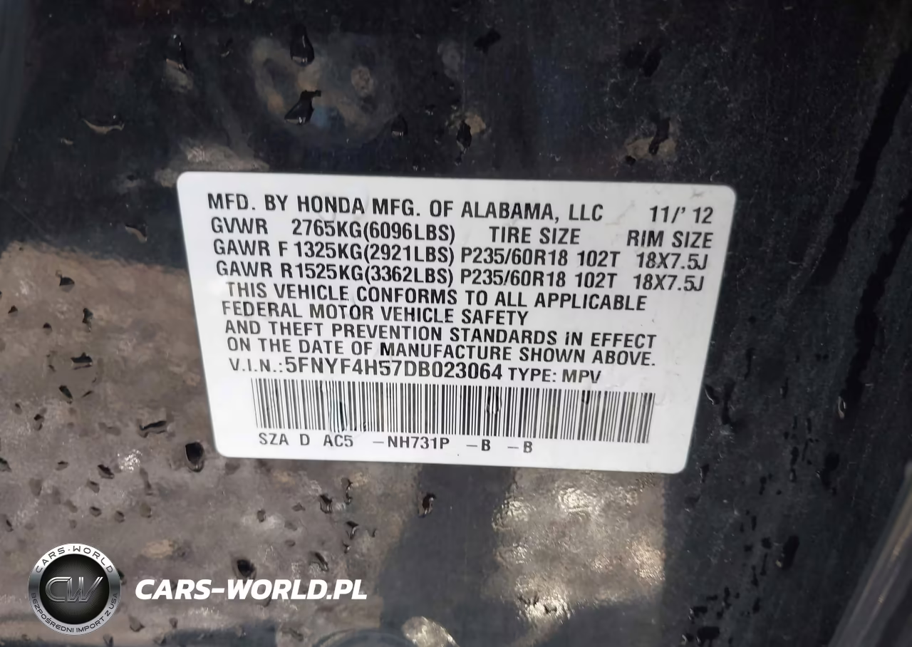 2013 Honda Pilot Ex-L VIN:5FNYF4H57DB023064 - 9