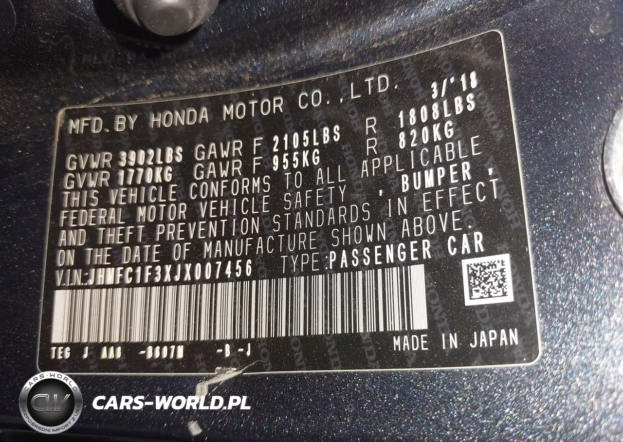 2018 Honda Civic Ex-T VIN:JHMFC1F3XJX007456 - 9