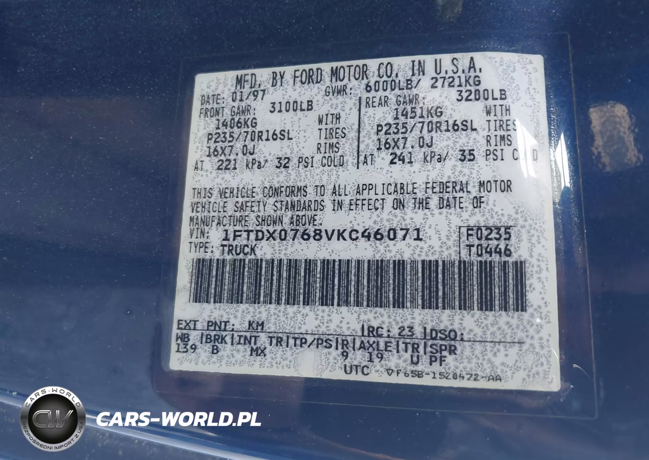 1997 Ford F-150 Standard VIN:1FTDX0768VKC46071 - 9