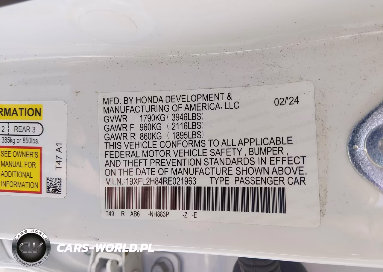 2024 Honda Civic Sport VIN:19XFL2H84RE021963 - 9