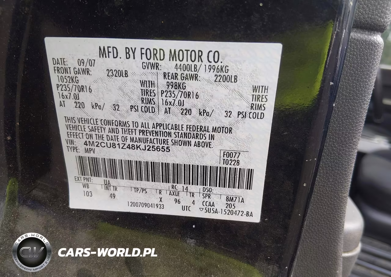 2008 Mercury Mariner I4 VIN:4M2CU81Z48KJ25655 - 9