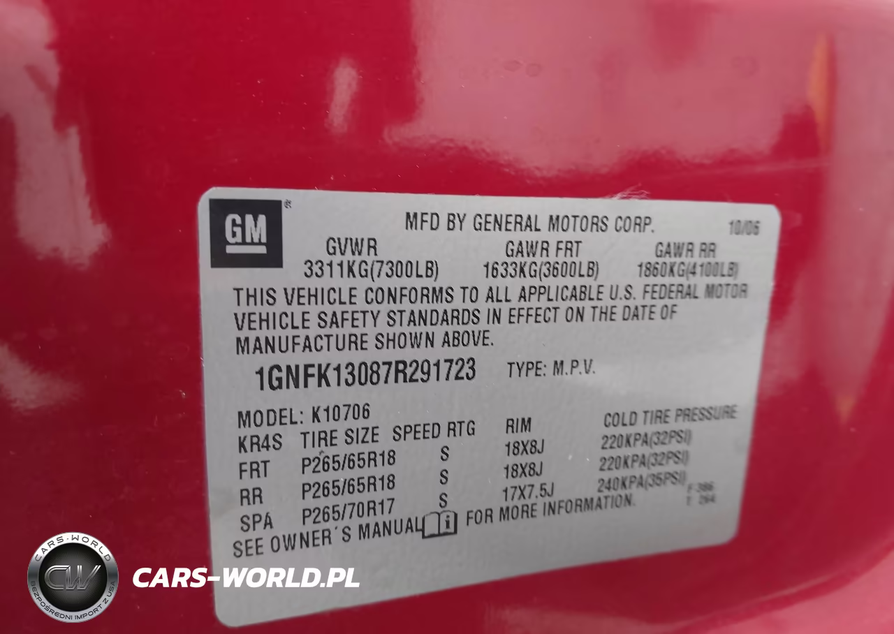 2007 Chevrolet Tahoe Lt VIN:1GNFK13087R291723 - 9