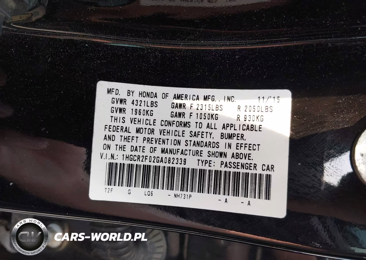 2016 Honda Accord Ex VIN:1HGCR2F02GA082339 - 9