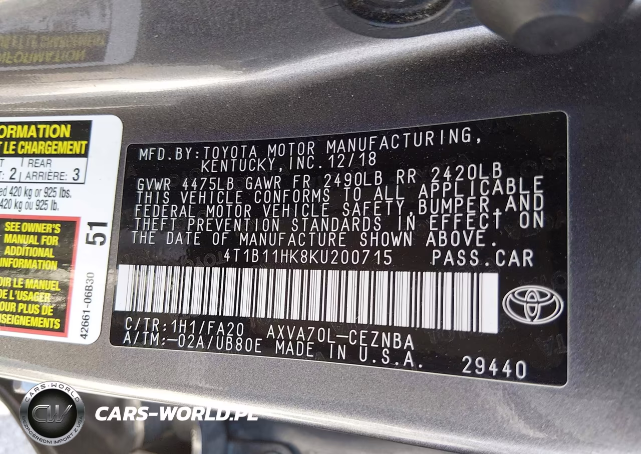 2019 Toyota Camry Le VIN:4T1B11HK8KU200715 - 9