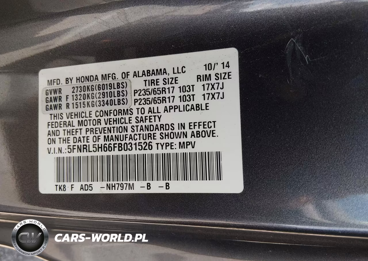 2015 Honda Odyssey Ex-L VIN:5FNRL5H66FB031526 - 9
