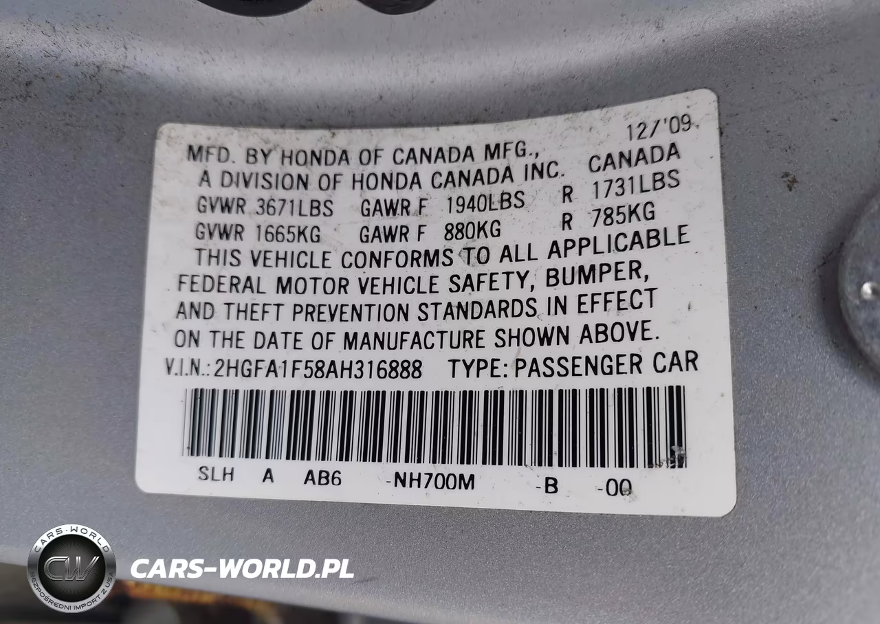 2010 Honda Civic Lx VIN:2HGFA1F58AH316888 - 9