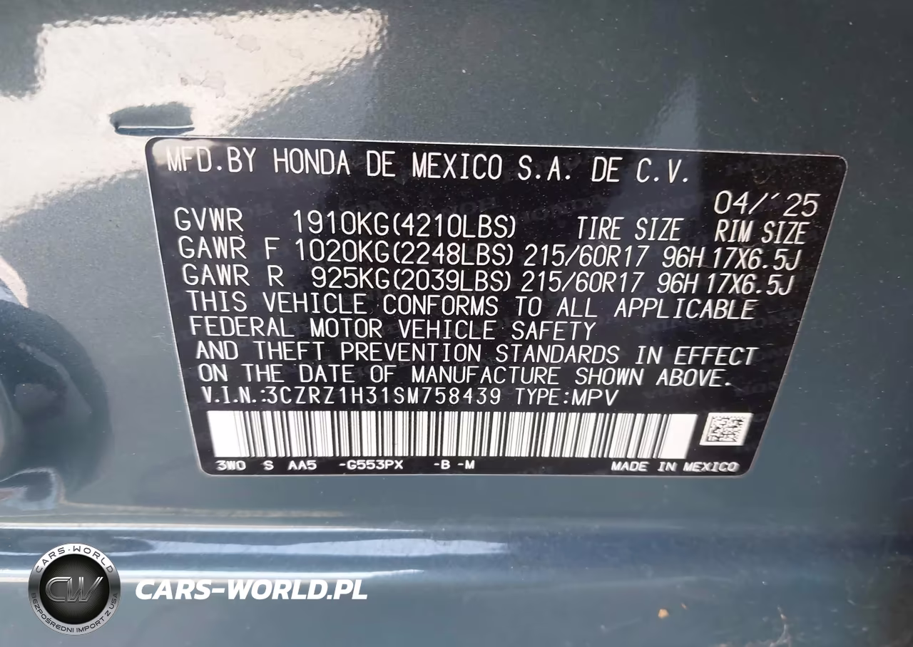 2025 Honda Hr-V 2Wd Lx VIN:3CZRZ1H31SM758439 - 9