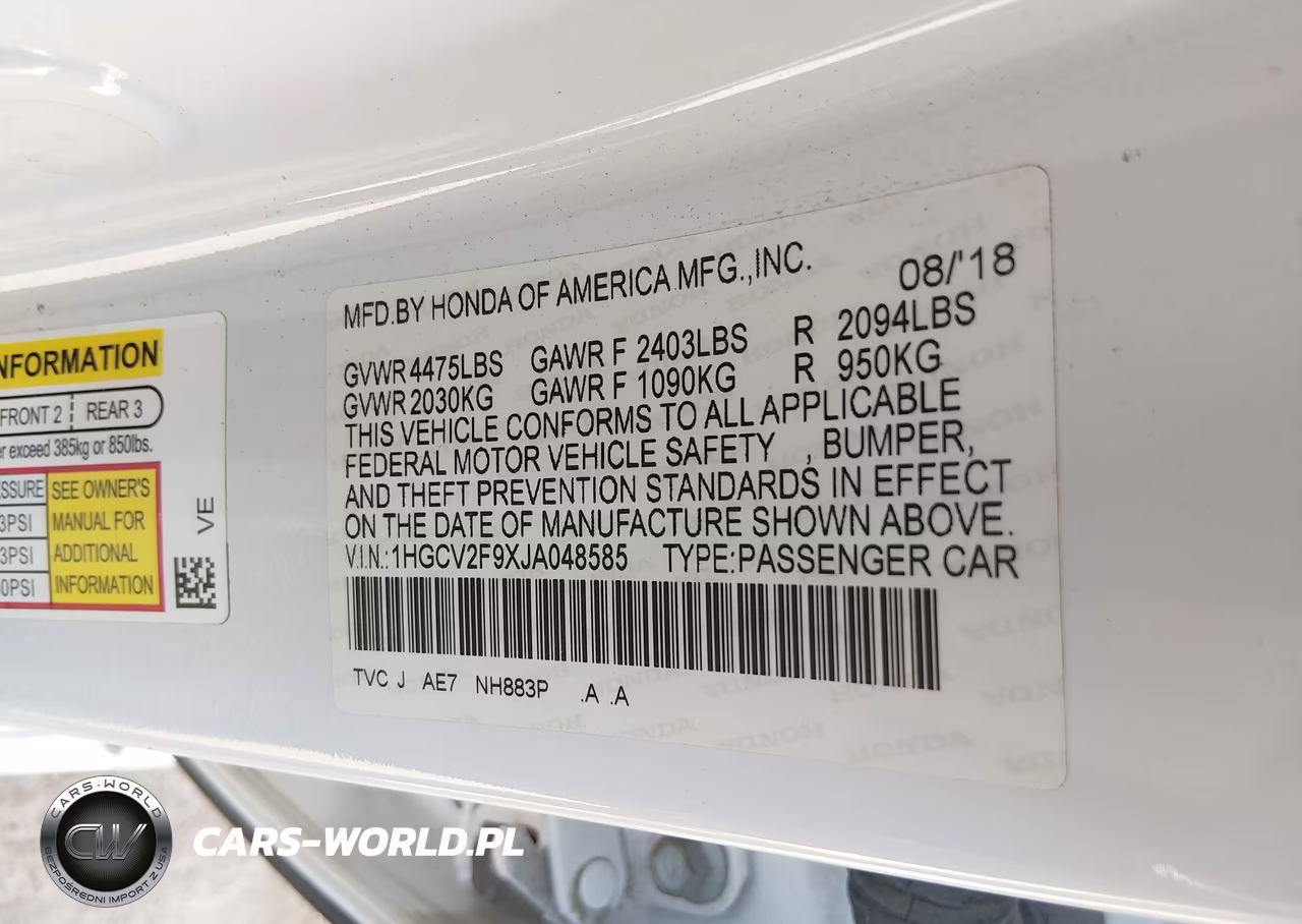 2018 Honda Accord Touring 2.0T VIN:1HGCV2F9XJA048585 - 7